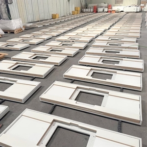 White Quartz Stone Kitchen Top With Plywood Panel